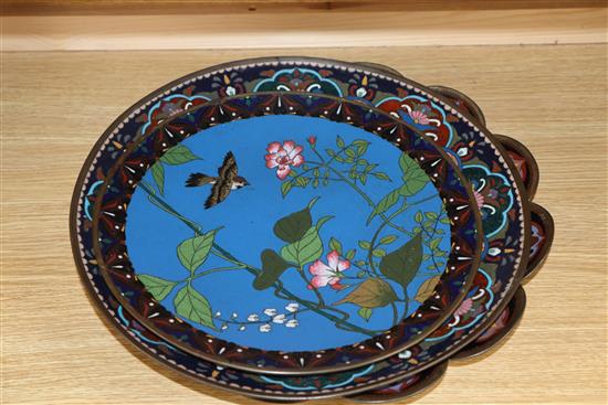 A group of Japanese cloisonne enamel dishes